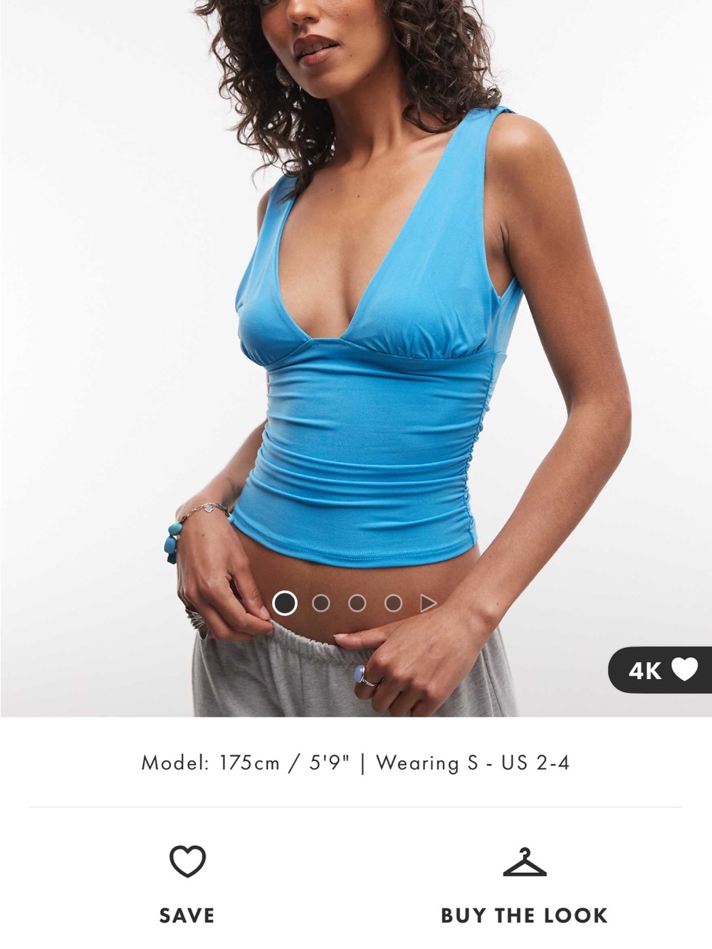 Sleeveless V-Neck Ruched Cami Tank Top - Bright Blue